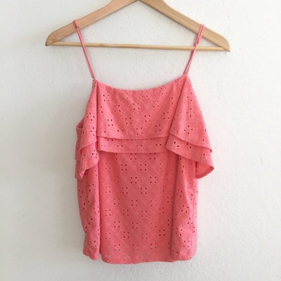 Harlowe & Graham Eyelet Flutter Coral Cami Top - Picture 2 of 7